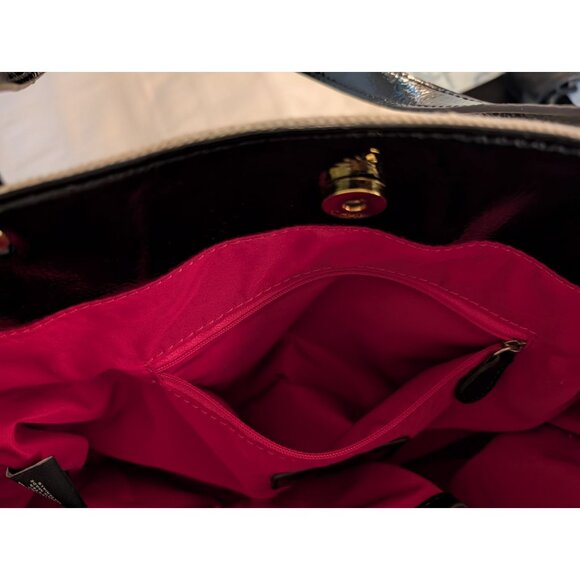 Anne Klein Canvas Tote Bag Patent Leather Handles Rope Trim W/ Accessory Pouches - Picture 12 of 16